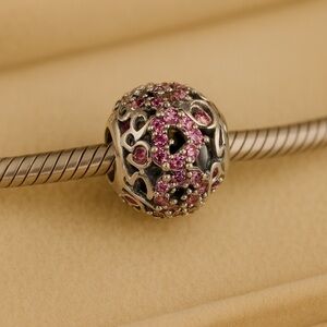 Chamilia Pink Captured Hearts Swarovski Charm Bead .925 EUC #201